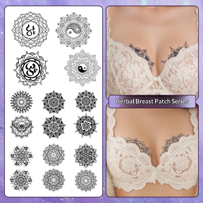 Nipple Cover Pasties - 2/3/6/8 แผ่น สติกเกอร์รอยสักชั่วคราวลายดอกดัทูรา น้ำยาสมุนไพร กันน้ำ กันเหงื่อ